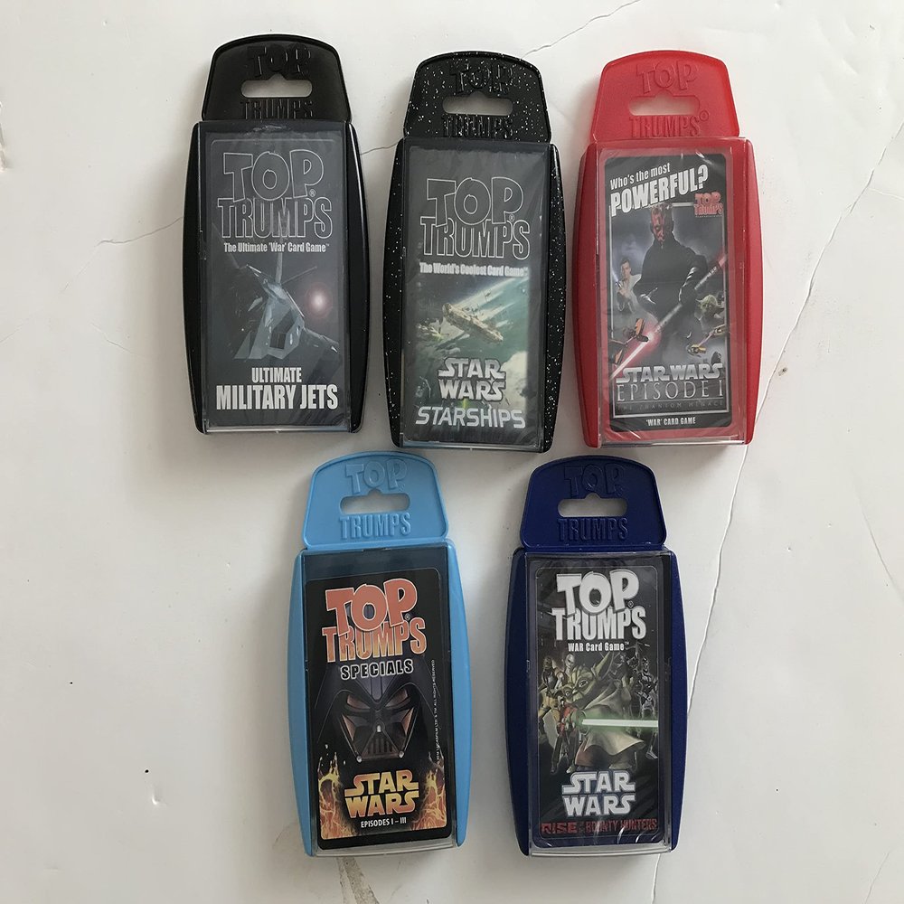 BuyBocceBalls Listing - Vintage Top Trumps Card Game - -Star Wars - 5 Pack - Starship, Phantom Menace, Clone Wars, Military Jets, Star Wars 1-3