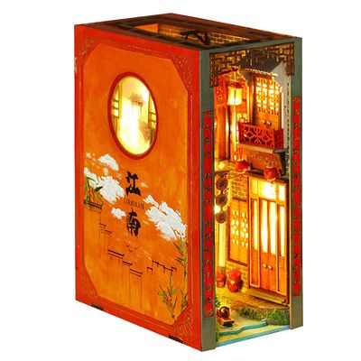3D Book Model Dollhouse Kit Miniature Antique Book Stand DIY Toy LED Light Creative Birthday Halloween (Colored)