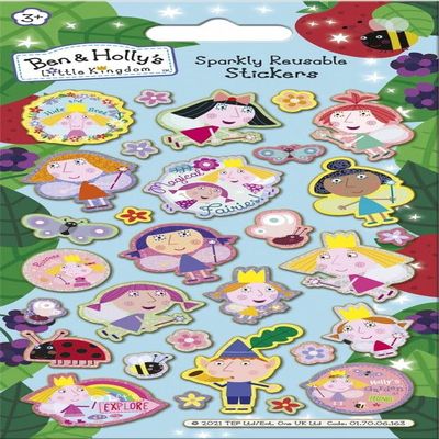 Paper Projects Ben and Holly's Little Kingdom Sparkly Reusable Stickers | Official Licensed Product | Reusable on Non-Porous Surfaces, Blue, 19.5cm x 9.5cm