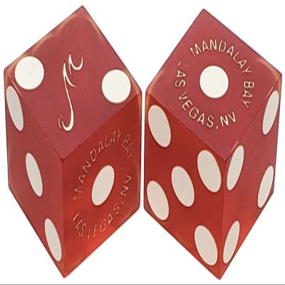19mm Craps Dice Pair Matching Serial Numbers - Authentic Las Vegas Casino Table-Played Dice (Mandalay Bay (Red Frosted))