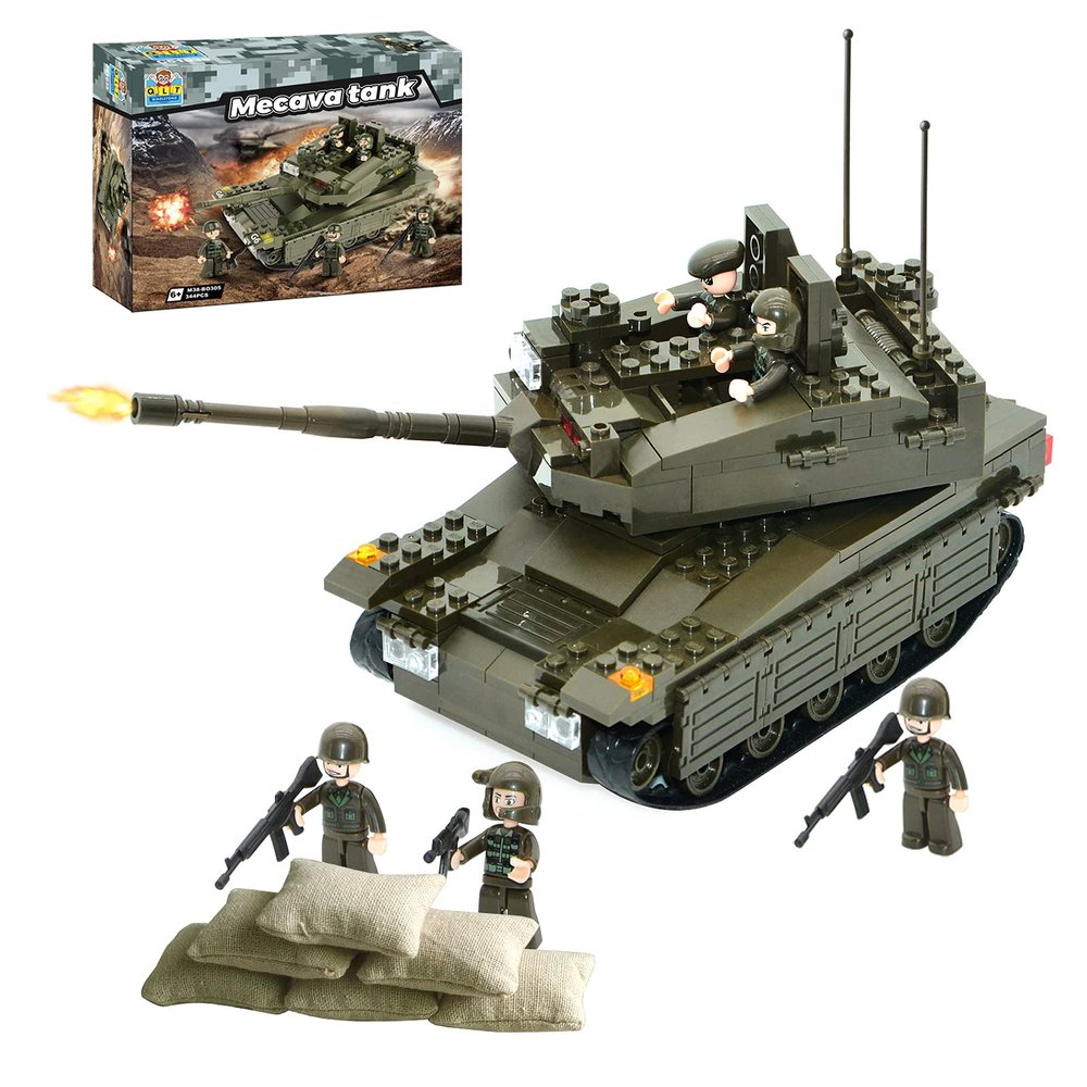 QLT Military Tank Building Blocks Set,Merkava WW2 Armed Tank with 5 Soldier Figures,Toys Gift for Boys 8-12(343 Pcs)