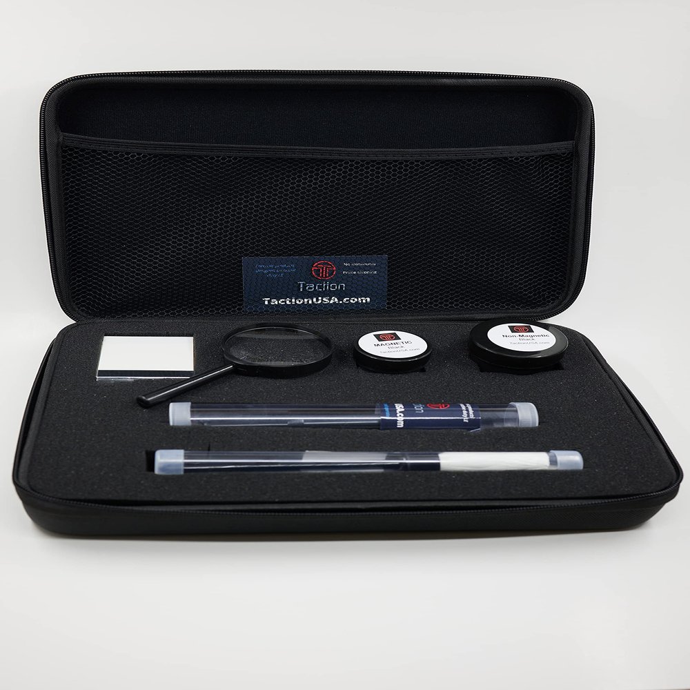 Taction Basic Detective Kit, Carrying case with 2 Fingerprint Brushes, 2 Fingerprint Powders, 25 Hinge Lifts, and Magnifying Glass- a Complete Basic Forensic CSI Kit