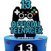 13th Official Teenager Cake Topper Decorations - Birthday Theme Picks Cheers To 13 Years Old Game Party Decoration Handmade Black Gold Red Blue Glitter- LIANGSS view 1