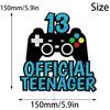 13th Official Teenager Cake Topper Decorations - Birthday Theme Picks Cheers To 13 Years Old Game Party Decoration Handmade Black Gold Red Blue Glitter- LIANGSS view 3