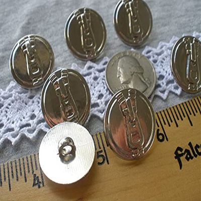 9 Buttons (SRAO) Figural Open Zipper Buttons Silver Color Metallic Plastic 22MM Shank 34L 7/8" Costume Crafts 36L Fun Buttons