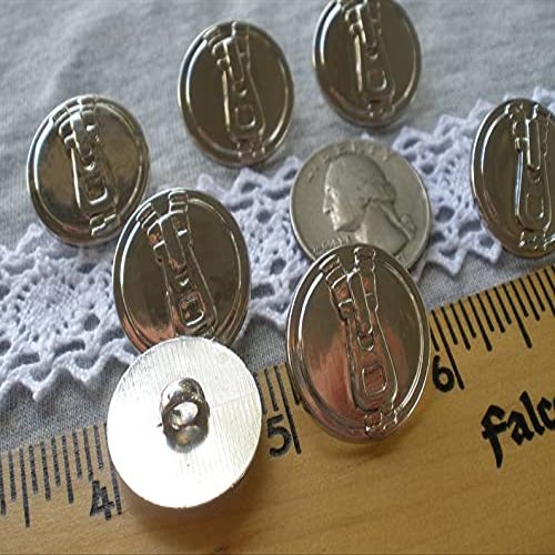 9 Buttons (SRAO) Figural Open Zipper Buttons Silver Color Metallic Plastic 22MM Shank 34L 7/8" Costume Crafts 36L Fun Buttons