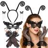 Asekonc Butterfly Antenna Headband with Butterfly Lace Mask for Halloween Party Cosplay Costume Accessory view 1