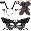 Asekonc Butterfly Antenna Headband with Butterfly Lace Mask for Halloween Party Cosplay Costume Accessory view 2