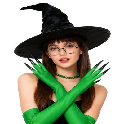 Asekonc Halloween Witch Hat Witch Costume Hat Glasses with Gloves for Women Halloween Movie Cosplay Props Role-playing Party Favors Supplies