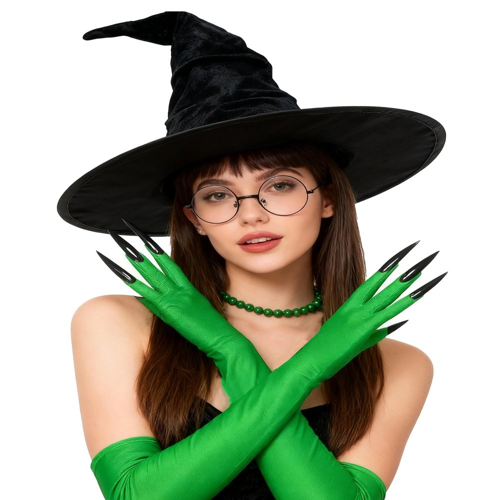Asekonc Halloween Witch Hat Witch Costume Hat Glasses with Gloves for Women Halloween Movie Cosplay Props Role-playing Party Favors Supplies