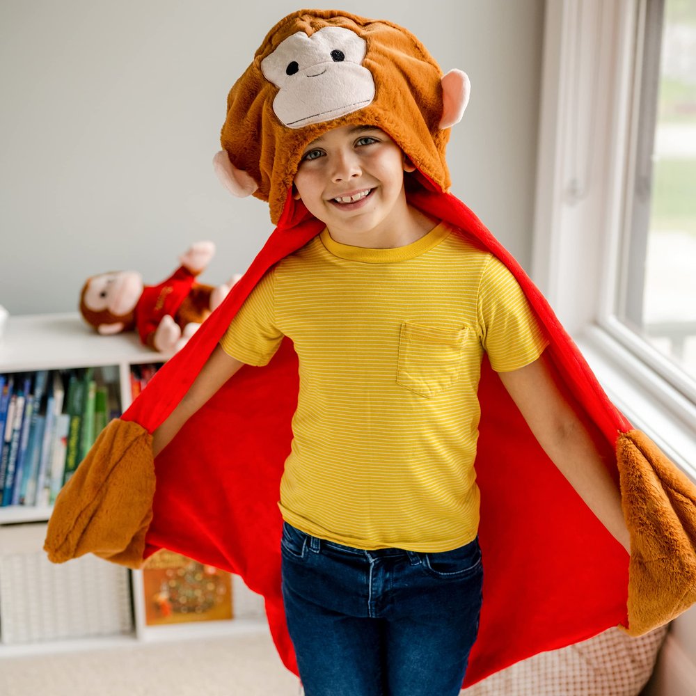 Animal Adventure| Curious George|2-in-1 Transformable Character Cape & Plush Pal