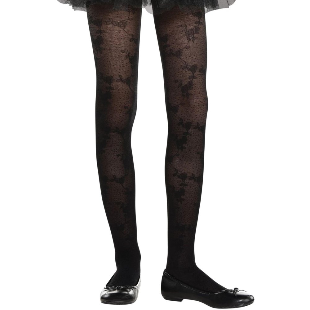 Black Child Lace Tights (Small/Medium) - 1 Pc. - Stylish Floral Design, Perfect Costume Accessory For Dance, Parties & Dress-Up
