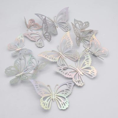 24pcs 3D Butterfly Wall Stickers, CAYUDEN Butterfly Decorations Wall Decor DIY Combination 3D Stickers Decor Home Decoration Bedroom Living Room Party Nursery(Silver)