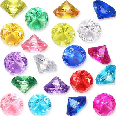 Chalyna Diving Gems Pool Toys 16 Pieces Large Acrylic Gems Big Diamond Gems Pirate Treasure Chest Summer Underwater Swimming Toys for Birthday Swimming Training Gift Water Pool