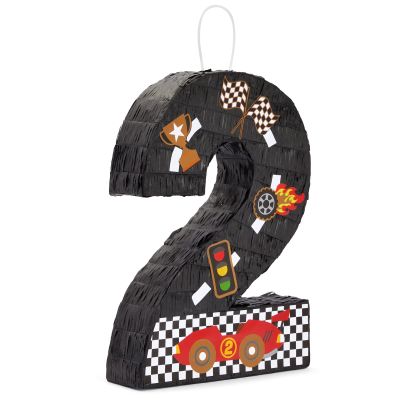 BLUE PANDA Number 2 Race Car Pinata for Party Supply & Two Fast Birthday Decor - 3-Ply Construction & Party Decoration - 16.5 x 11.85 x 3 In, Pack of 1