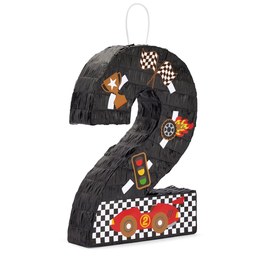 BLUE PANDA Number 2 Race Car Pinata for Party Supply & Two Fast Birthday Decor - 3-Ply Construction & Party Decoration - 16.5 x 11.85 x 3 In, Pack of 1