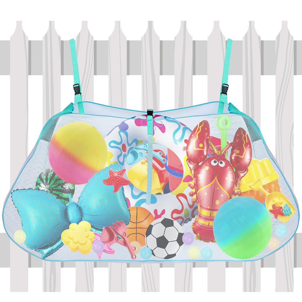 Shappy Pool Storage Bag Toy Storage Swimming Pool Bag Large Hanging Net Pouch Swimming Beach Accessories Mesh Organizer for Inflatables, Poolside Toy, Floats, Football, Basketball Supplies(Blue-green)