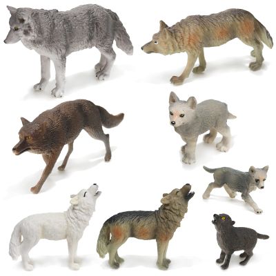 Skylety 8 Pieces Wolves Figurines Wolf Animal Decoration Jungle Zoo Animal Figures Wolf Cake Toppers Decor Realistic Woodland Party Supplies, 8 Styles