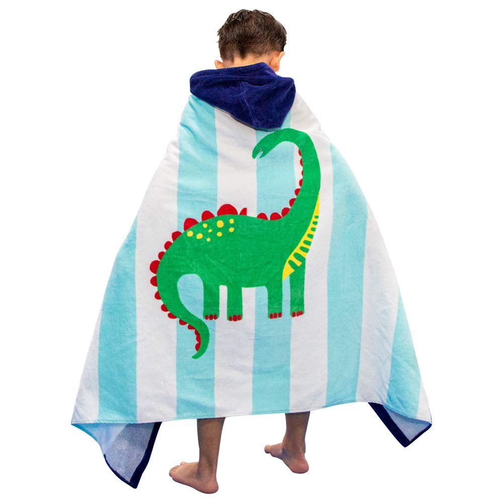 MIFXIN Kids Beach Towel Bath Poncho Cloak Hooded Soft Absorbent Cute Surfing Robe Changing Towel for 3-8 Years Toddler Boys Girls (Green Dinosaur)