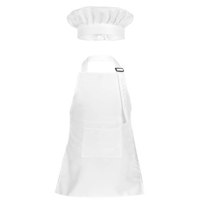 Venjoe Children's Chef Kitchen Costume Apron Hat Outfits Adjustable Cooking Baking Painting Crafting Bib Artist Apron White 8-12 Years