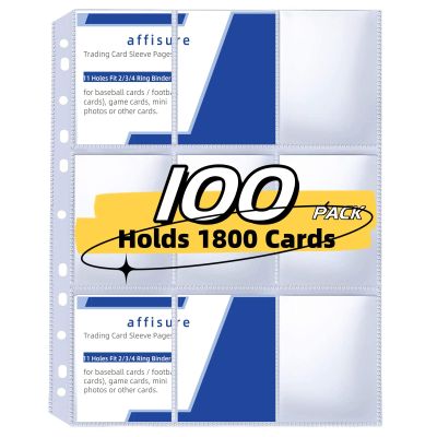 9 Pocket Card Sleeves, Holds 1800 Cards, Trading Card Binder Sleeves, 3 Ring 9 Pocket Pages for Sports Cards, Coupons Cards, 100 Pack, Game