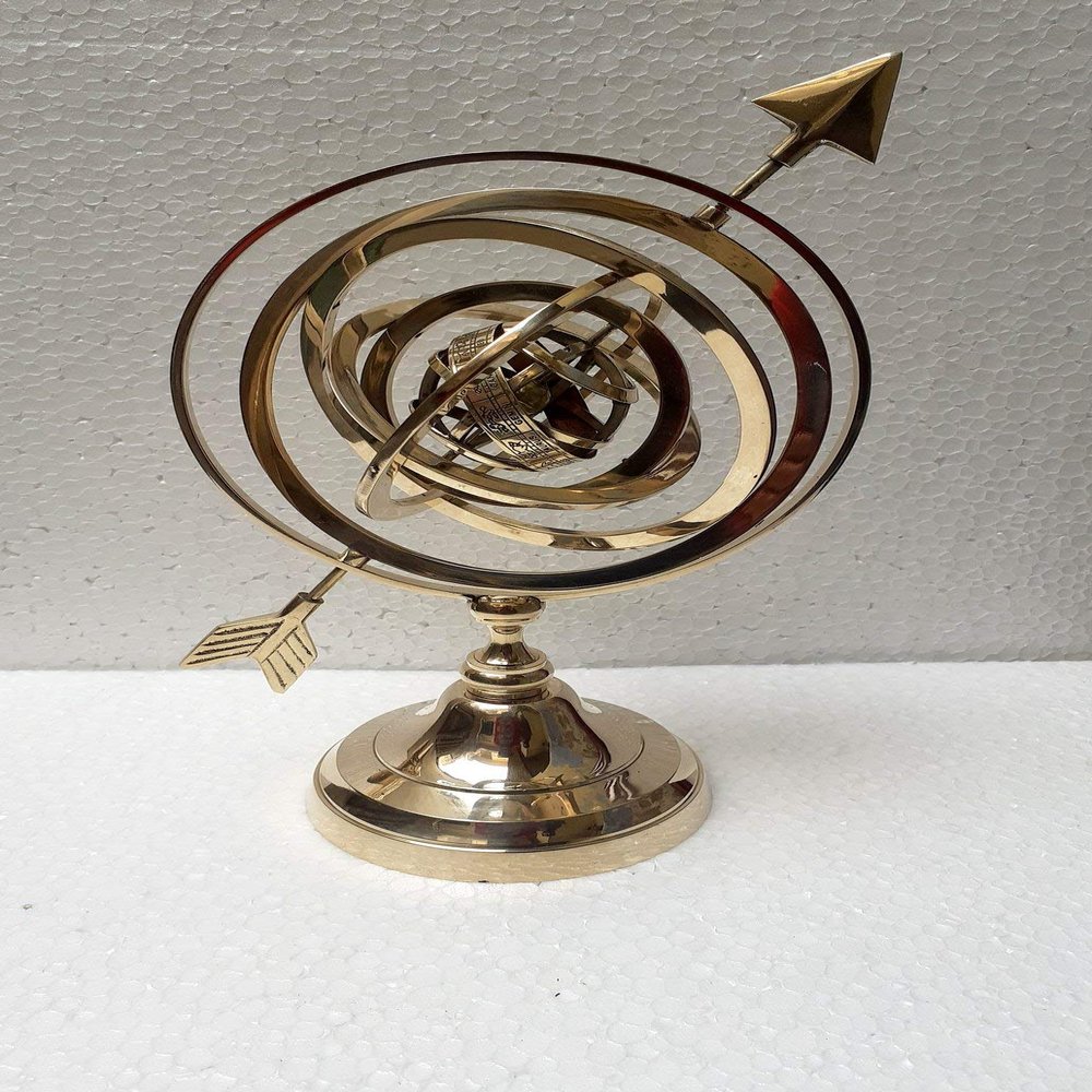 Vimal Nautical 12 Inch Brass Celestial Globe Large Size Armillary Globe Showpiece Handmade Brass Armillary Sphere Map Atlas Nautical Decor, Brass Decor