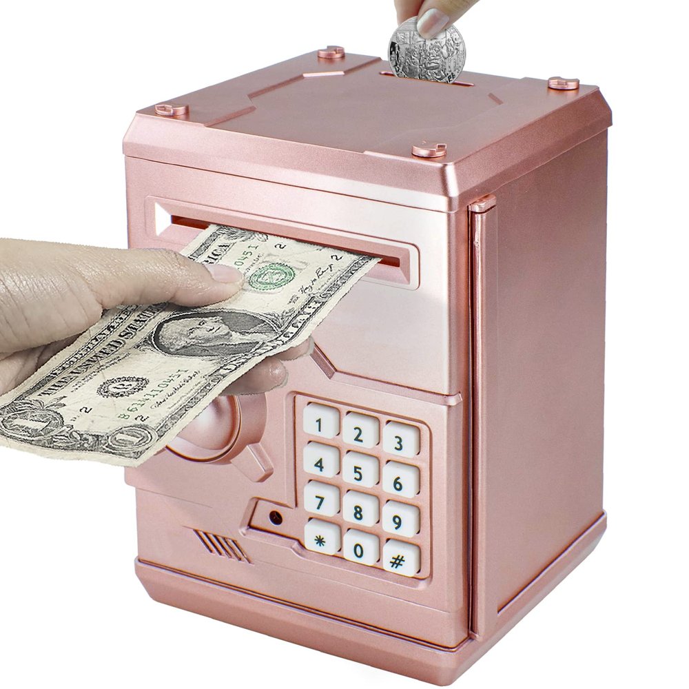 HUSAN Piggy Banks Money Banks for Kids, Electronic Password Code Money Banks ATM Banks Box Coin Bank for Children Boys and Girls (Rose Gold)
