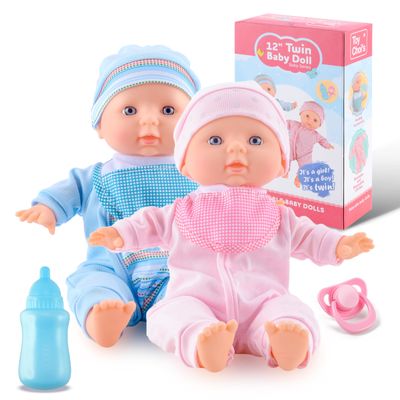 Toy Choi's Baby Doll Twin Baby Dolls 12 inch Soft Body 2 Dolls Playset with Rompers, Hat, Pacifier and Doll Bibs, Gifts for 1 2 3 4 5 Year Old Boys Girls, Toddlers and Kids