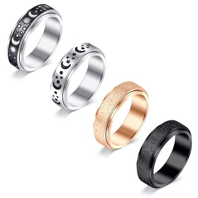 MODRSA Fidget Rings for Women - Spinner Rings & Stress Rings, Black & Silver, Size 8