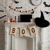 2 Pcs Pre Strung Happy Halloween Banners Rustic Burlap Boo Banners with Felt Ball Pom Pom Garland for Halloween Decorations Indoor Fireplace Mantle Walls Decor view 2