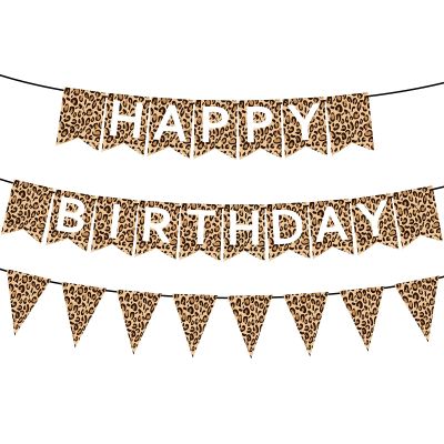Censen Leopard Print Cheetah Design Happy Birthday Banner Pennant Banner Cheetah Birthday Decorations Leopard Party Decorations Jungle Safari Animal Print Baby Shower Theme Party Supplies