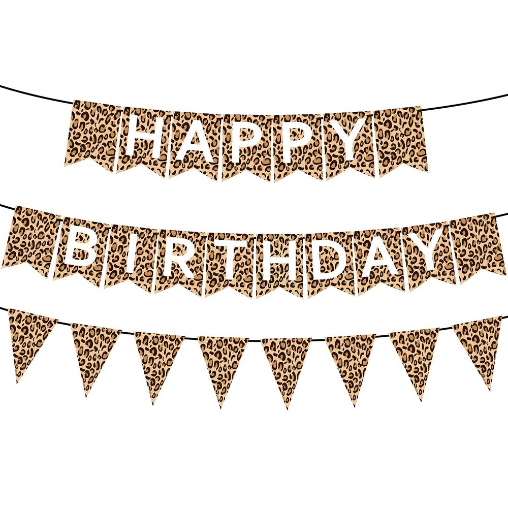 Censen Leopard Print Cheetah Design Happy Birthday Banner Pennant Banner Cheetah Birthday Decorations Leopard Party Decorations Jungle Safari Animal Print Baby Shower Theme Party Supplies