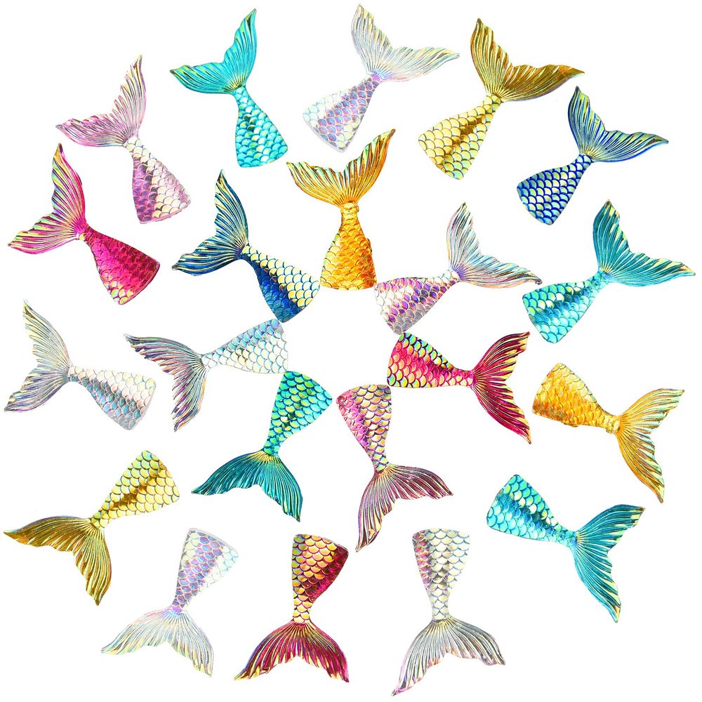 Yookeer 36 Pcs Mermaid Tail Cake Cupcake Toppers Acrylic Mini Mermaid Tail Figures Cake Decorations Glitter for Party Decoration Baby Shower Party Supplies