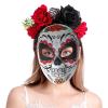 2 Pcs Day of The Dead Sugar Skull Mask Halloween Full Face Mask Women Zombie Skeleton Bone Flower Leaf Masquerade Party Mask for Birthday Festival Holiday Carnival Bar Cosplay Mexican Party Supplies view 2