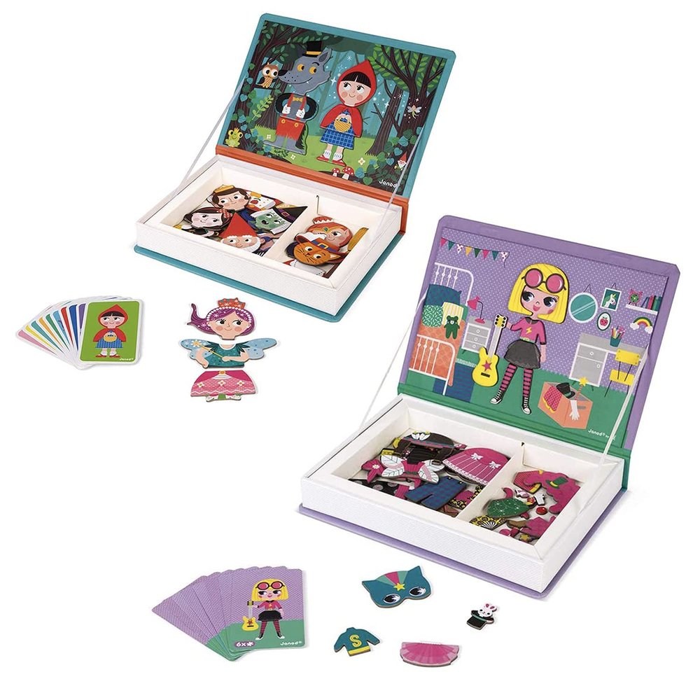 MagnitiBook 2 Pack - Magnetic Girl Costumes Dress Up and Magnetic Fairy Tales Mix and Match - 126 Piece Set - Magnetic Learning Game for Creativity and Motor Skills - STEM Toy for Ages 3+ - J02718 and