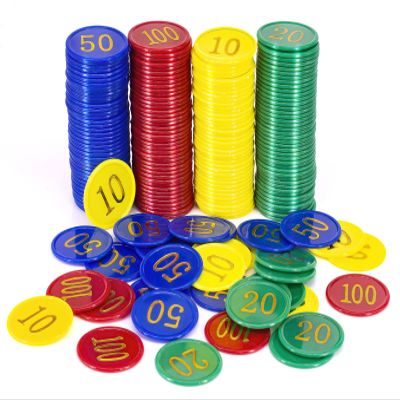 Lynkaye 160 pcs Poker Chips Typical Size Plastic Poker Card Chips with Printing Golden Number for Texas Home Game Nights Play,Learning Math Counting,Bingo,1.37 Inch(with Denominations)
