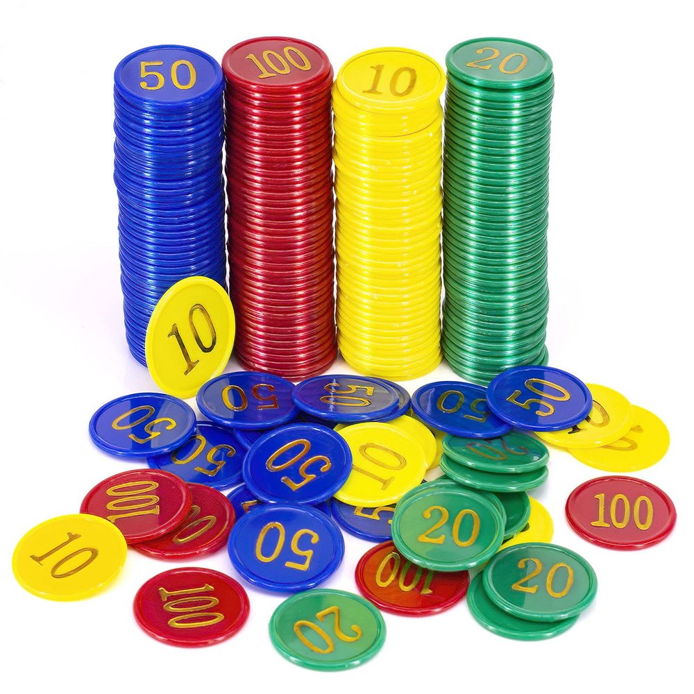 Lynkaye 160 pcs Poker Chips Typical Size Plastic Poker Card Chips with Printing Golden Number for Texas Home Game Nights Play,Learning Math Counting,Bingo,1.37 Inch(with Denominations)