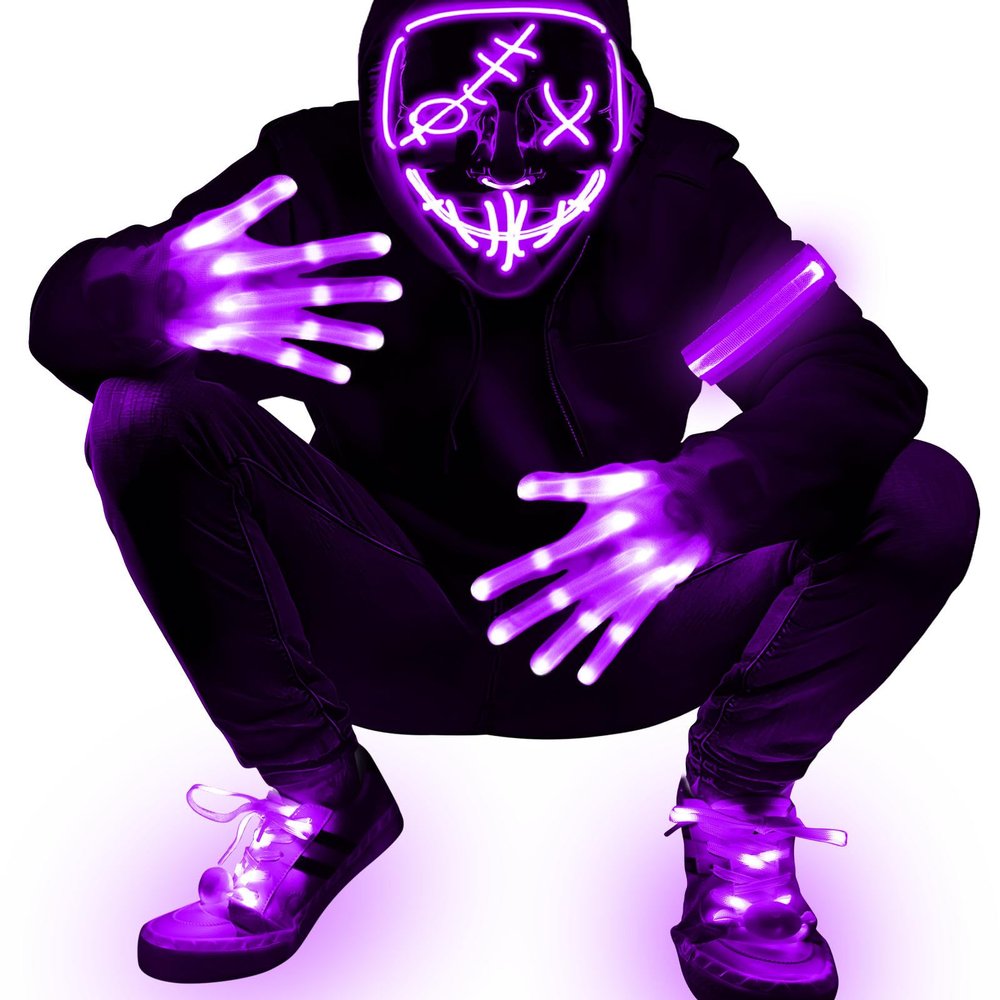 4 Set LED Mask Gloves Shoelace Set, Halloween Costume Rave Cosplay Kit