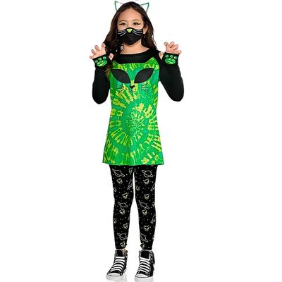 Cosmic Kitty Costume Set - X-Large (14-16) - Black, Green & Yellow Polyester Spandex - Perfect for Parties, Halloween & Dress-up