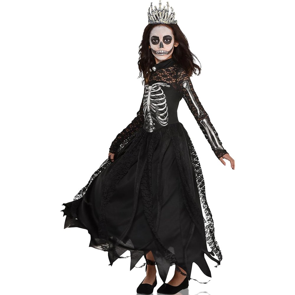 Amscan Skeleton Princess Costume for Girls, Includes Dress and Crown, Medium (8-10)