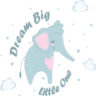 Kids Infants Bedroom Nursery Art Decoration Young Elephant Design Vinyl Wall Decal Sticker - 20" x 28" Dream Big Little One Lettering Art Home Bedroom Living Room Vinyl Wall Decoration