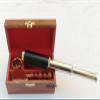 3 Set Wooden Box W/ Leather Chrome Telescope, Magnifying & Nautical Compass view 2
