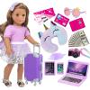 ZNTWEI American 18 Inch Doll Travel Suitcase Play Set with 18 Inch Doll Clothes and Accessories Including Sunglasses Camera Computer Phone Ipad Travel Pillow ect view 1