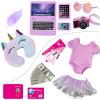 ZNTWEI American 18 Inch Doll Travel Suitcase Play Set with 18 Inch Doll Clothes and Accessories Including Sunglasses Camera Computer Phone Ipad Travel Pillow ect view 3