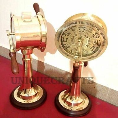 Nautical Brass Ship Engine Order Telegraph with Wooden Base Maritime
