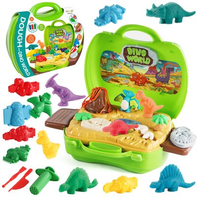Dinosaur Color Dough Sets Toys, 37 Pieces Dino Theme Color Dough Tools Accessories with Volcano and Fossils for Boys and Girls