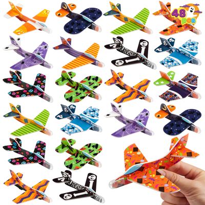 JOYIN 48 PCS Halloween Foam Glider Planes for Kids, Flying Paper Airplane Gliders Toys Bulk for Halloween Party Gifts Presents,12 Different Airplane Designs,Trick or Treats, Party Favor and Supplies
