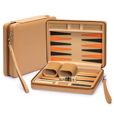 Yellow Mountain Imports Travel Magnetic Leatherette Backgammon Mini Game Set, Bozcaada - with Magnetic Checkers, 9-inch Board