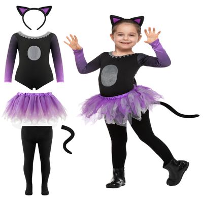 Spooktacular Creations Child Girls Tutu Cat Skirt, Toddlers Combined Animal Costume with Headband Tail for Kids Halloween Dress Up Cosplay Parties, 3T
