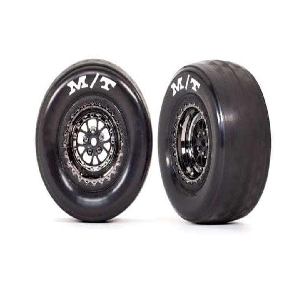 Traxxas 9475X Tires & Wheels, Assembled, glued (Weld Black Chrome Wheels, Tires, Foam Inserts) (Rear) (2)